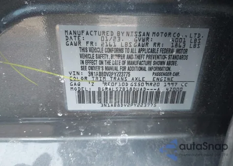 2023 Nissan Sentra Sr Xtronic Cvt z USA, uszkodzony, nr VIN 3N1AB8DV2PY223775